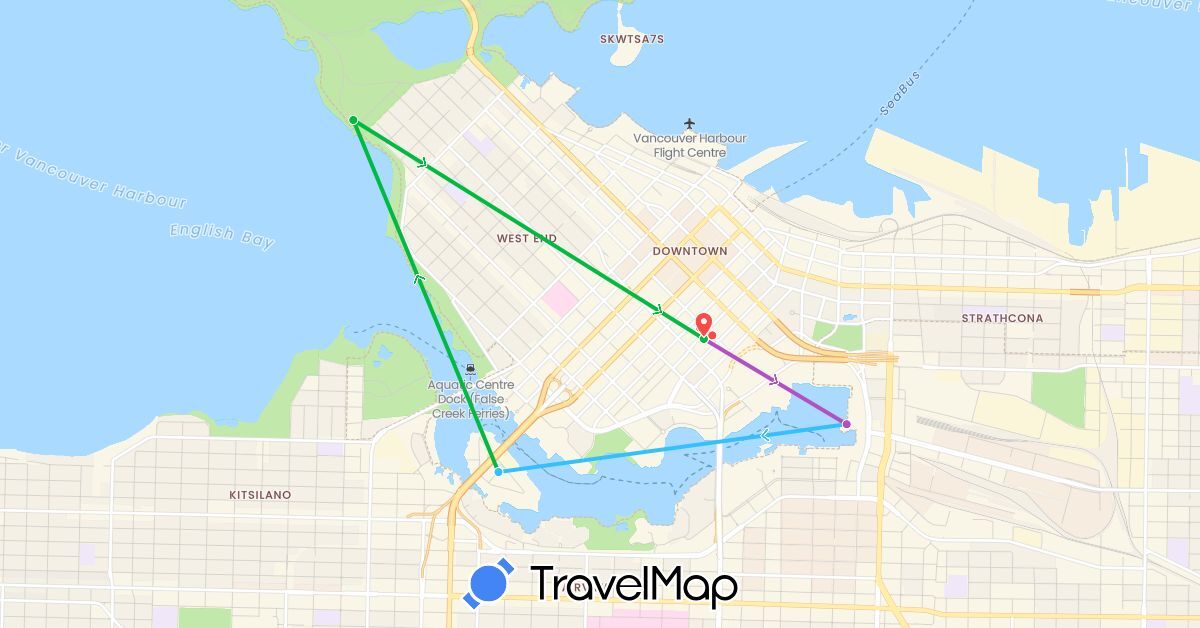 TravelMap itinerary: driving, bus, train, hiking, boat in Canada (North America)